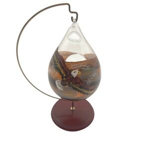 Hand Painted Glass Bald Eagle Tea Light Candle Holder with Hanging Stand Rustic